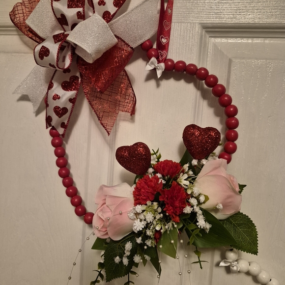 Valentine's Day Heart Wreath with Red and White Accents - Picture 3 of 5